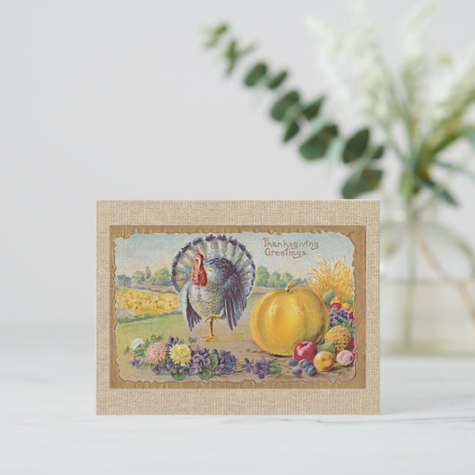 Carte Postale dinde vintage et salutation (Debout devant)