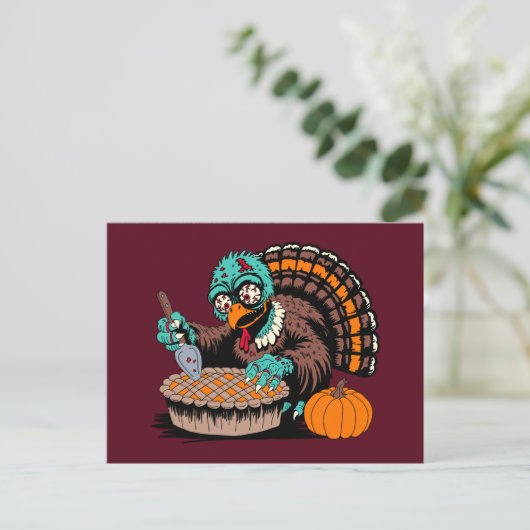 Carte Postale Dinde zombie veut tarte au potiron (Debout devant)