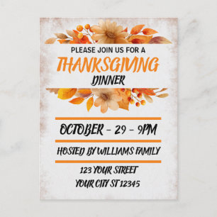 Carte Postale Dîner Botanique Beige Thanksgiving