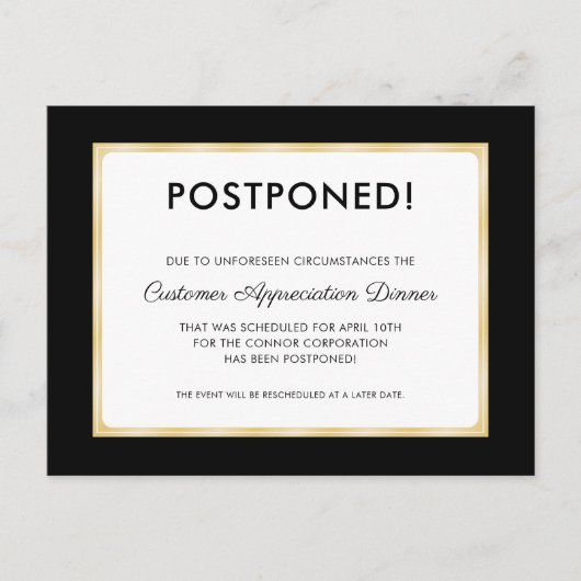 Carte Postale Dîner d'appréciation du client reporté noir (Devant)