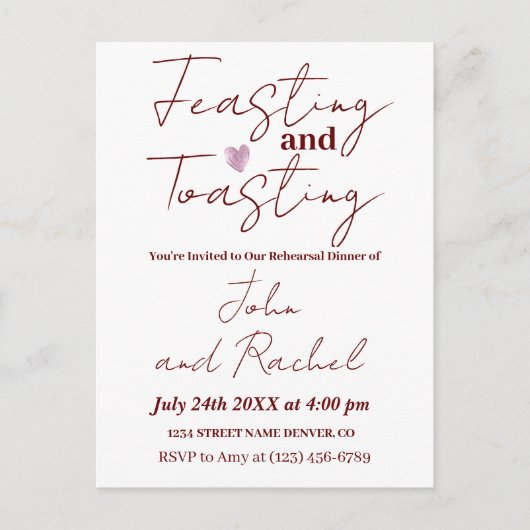 Carte Postale Dîner de répétition Feasting & Toasting minimalist (Devant)