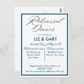 Carte Postale Dîner de répétition minimaliste bleu (Devant / Derrière)