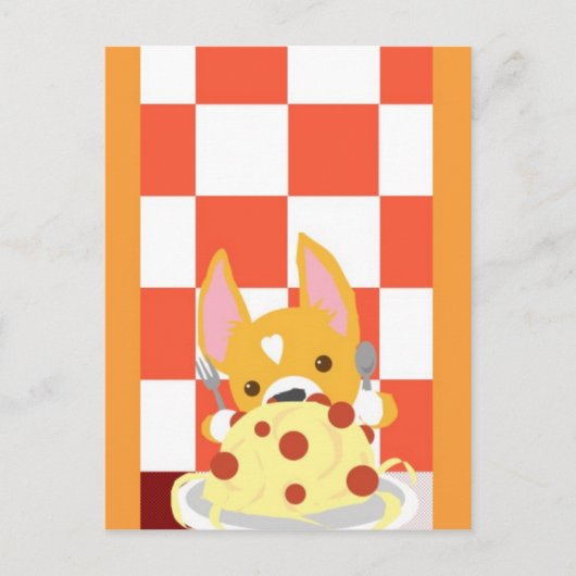 Carte Postale Dîner Spaghetti Corgi (Devant)