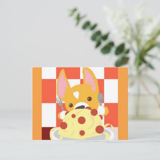 Carte Postale Dîner Spaghetti Corgi (Debout devant)