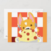 Carte Postale Dîner Spaghetti Corgi (Devant / Derrière)