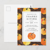 Carte Postale Dîner Thanksgiving | Citrouilles aquarelles (Devant / Derrière)