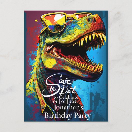 Carte Postale Dino Cool T-Rex Enregistrer la date (Devant)
