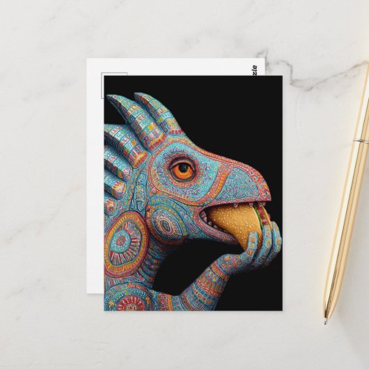 Carte Postale Dino eating Taco (Devant/Arrière en situation)