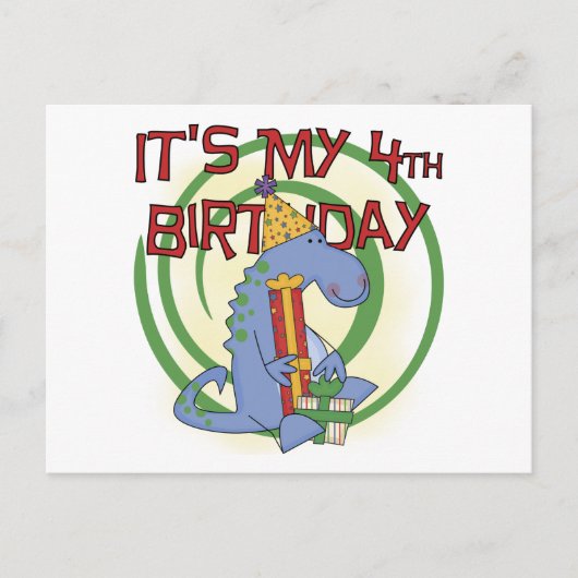 Carte Postale Dinosaur 4e anniversaire T-shirts et cadeaux (Devant)