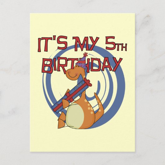 Carte Postale Dinosaur 5e Anniversaire Tshirts et cadeaux (Devant)