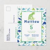 Carte Postale Dinosaur Anniversaire Fête T-Rex Invitation pour e (Devant / Derrière)