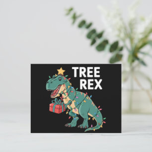 Carte Postale Dinosaur Arbre de Noël Rex Pyjamas de Noël Lumière
