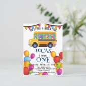 Carte Postale Dinosaur drôle Retour à l'école Bus garçon Anniver (Debout devant)