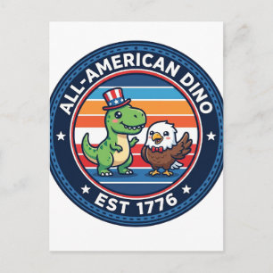 Carte Postale Dinosaur Kawaii Patriotique Tout Américain DINO ES