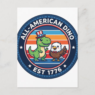Carte Postale Dinosaur Kawaii Patriotique Tout Américain DINO ES