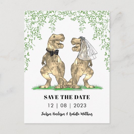 Carte Postale Dinosaur Mariage à thème Enregistrer la date (Devant)