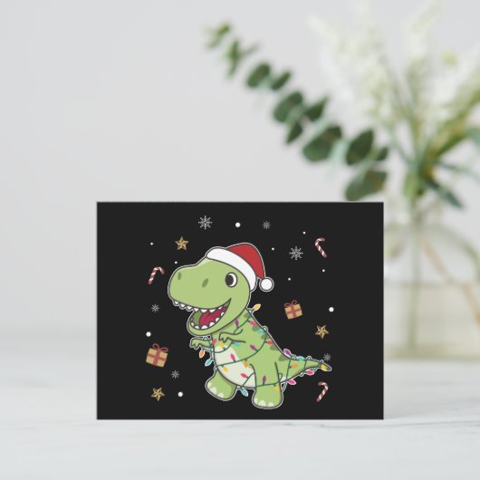 Carte postale Dinosaur Noël Neige hiver T-Rex Dino (Debout devant)