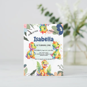 Carte Postale Dinosaure Arc-en-ciel floral mignon Bonne fête d'a
