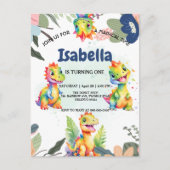 Carte Postale Dinosaure Arc-en-ciel floral mignon Bonne fête d'a (Devant)