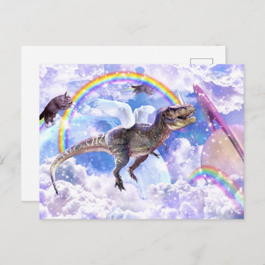 Carte Postale dinosaure arc-en-ciel unicorne dinocorne (Devant / Derrière)