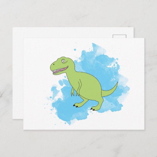 Carte Postale Dinosaure avec Aquarelle Arrière - plan Design (Devant / Derrière)