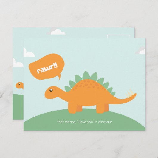 Carte Postale Dinosaure bleu clair d'amour drôle (Devant / Derrière)