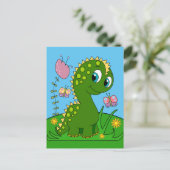 Carte Postale Dinosaure Caricature, Fleurs Et Papillons (Debout devant)