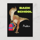 Carte Postale Dinosaure convivial avec sac à dos "Retour à l'éco (Devant)