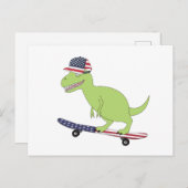 Carte Postale Dinosaure de skateboard avec drapeau américain (Devant / Derrière)