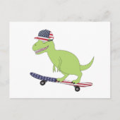 Carte Postale Dinosaure de skateboard avec drapeau américain (Devant)