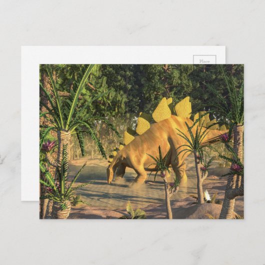 Carte Postale Dinosaure de Stegosaurus - rendu 3D (Devant / Derrière)