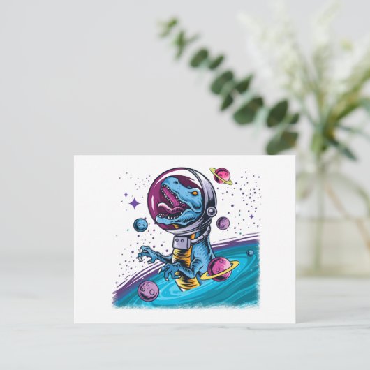 Carte Postale Dinosaure de T-Rex drôle dans l'espace (Debout devant)