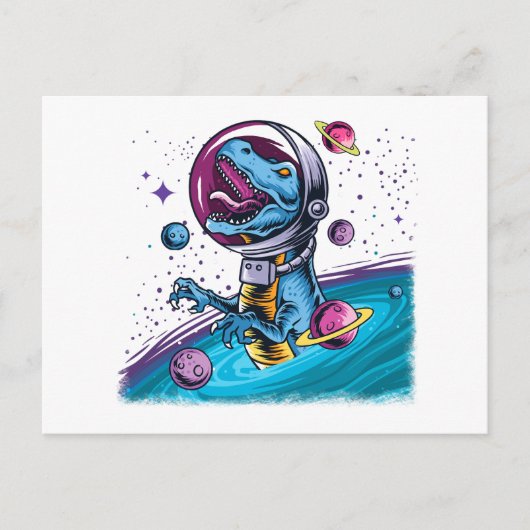 Carte Postale Dinosaure de T-Rex drôle dans l'espace (Devant)