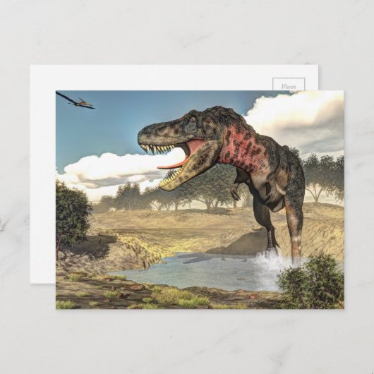 Carte Postale Dinosaure de Tarbosaurus - rendu 3D (Devant / Derrière)