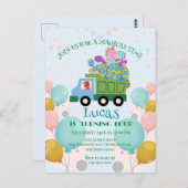 Carte Postale Dinosaure drôle Camion à ordures Nom de fête d'ann (Devant / Derrière)