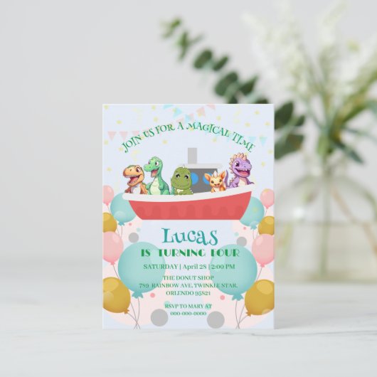 Carte Postale Dinosaure drôle Yacht Fête d'anniversaire DIY Nom (Debout devant)