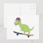 Carte Postale Dinosaure du drapeau américain en skateboard (Devant / Derrière)