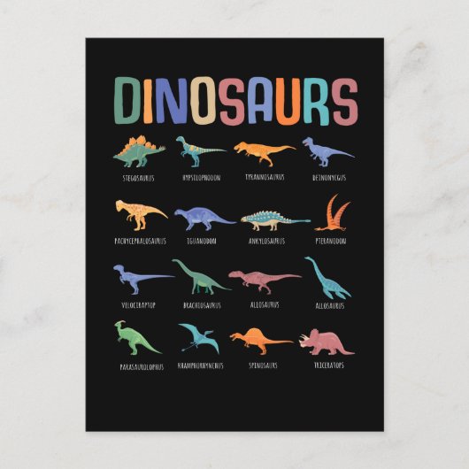 Carte Postale Dinosaure Éducation Tricératops Stegosaurus Trex (Devant)