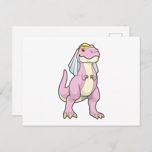 Carte Postale Dinosaure en mariée à un mariage avec voile (Devant / Derrière)