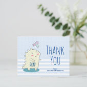 Carte Postale Dinosaure Jaune mignonne avec Merci des étoiles jo (Debout devant)