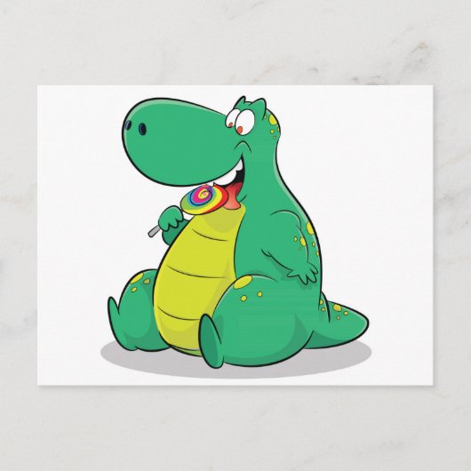 Carte Postale Dinosaure mignon mangeant lollipop bonbon (Devant)