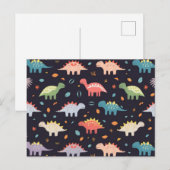 Carte Postale Dinosaure mignon, Motif Dinosaure couleur marine (Devant / Derrière)