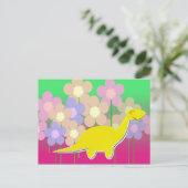 Carte postale Dinosaure mignonne et Fleurs (Debout devant)