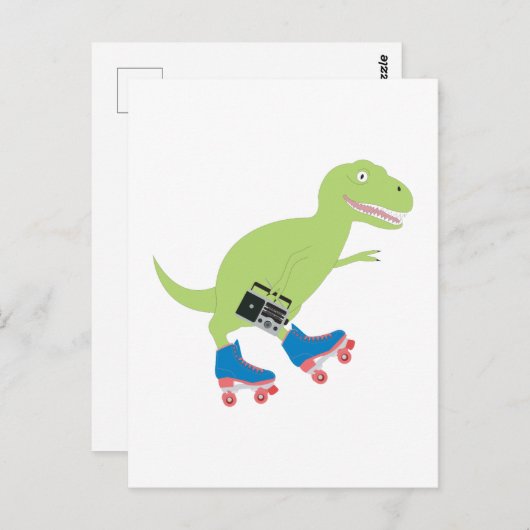 Carte Postale Dinosaure Roller Skating Radio (Devant / Derrière)