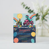 Carte Postale Dinosaure rose camion camion arc-en-ciel garçon d' (Debout devant)