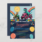 Carte Postale Dinosaure rose camion camion arc-en-ciel garçon d' (Devant / Derrière)