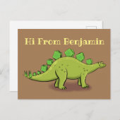 Carte Postale Dinosaure stegosaurus vert drôle dessin animé (Devant / Derrière)