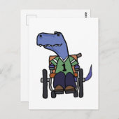 Carte Postale Dinosaure T-rex mignon en fauteuil roulant (Devant / Derrière)