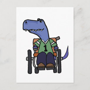 Carte Postale Dinosaure T-rex mignon en fauteuil roulant