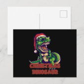 Carte Postale Dinosaure vert de Noël | Conception de dinosaure (Devant / Derrière)